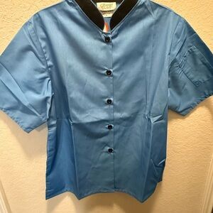 Happy Chef Woman’s Large Short Sleeve blue Chef Jacket Shirt